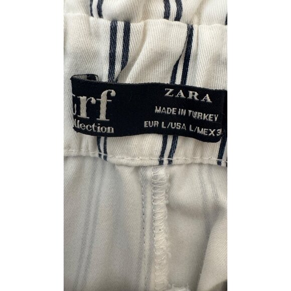 2/$30 Zara Small Striped High-Waisted Shorts Tie Belt Cotton Blend - Picture 4 of 12